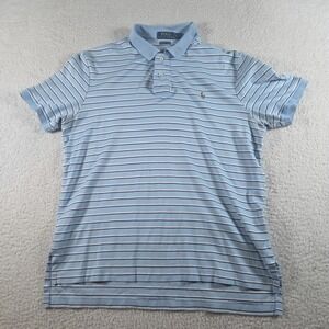 Polo Ralph Lauren Polo Shirt Mens Large Pima Soft Blue Stripes Short Sleeve